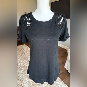 Skies Are Blue XS Black Ryliee Embroidery Short Sleeve Knit Top